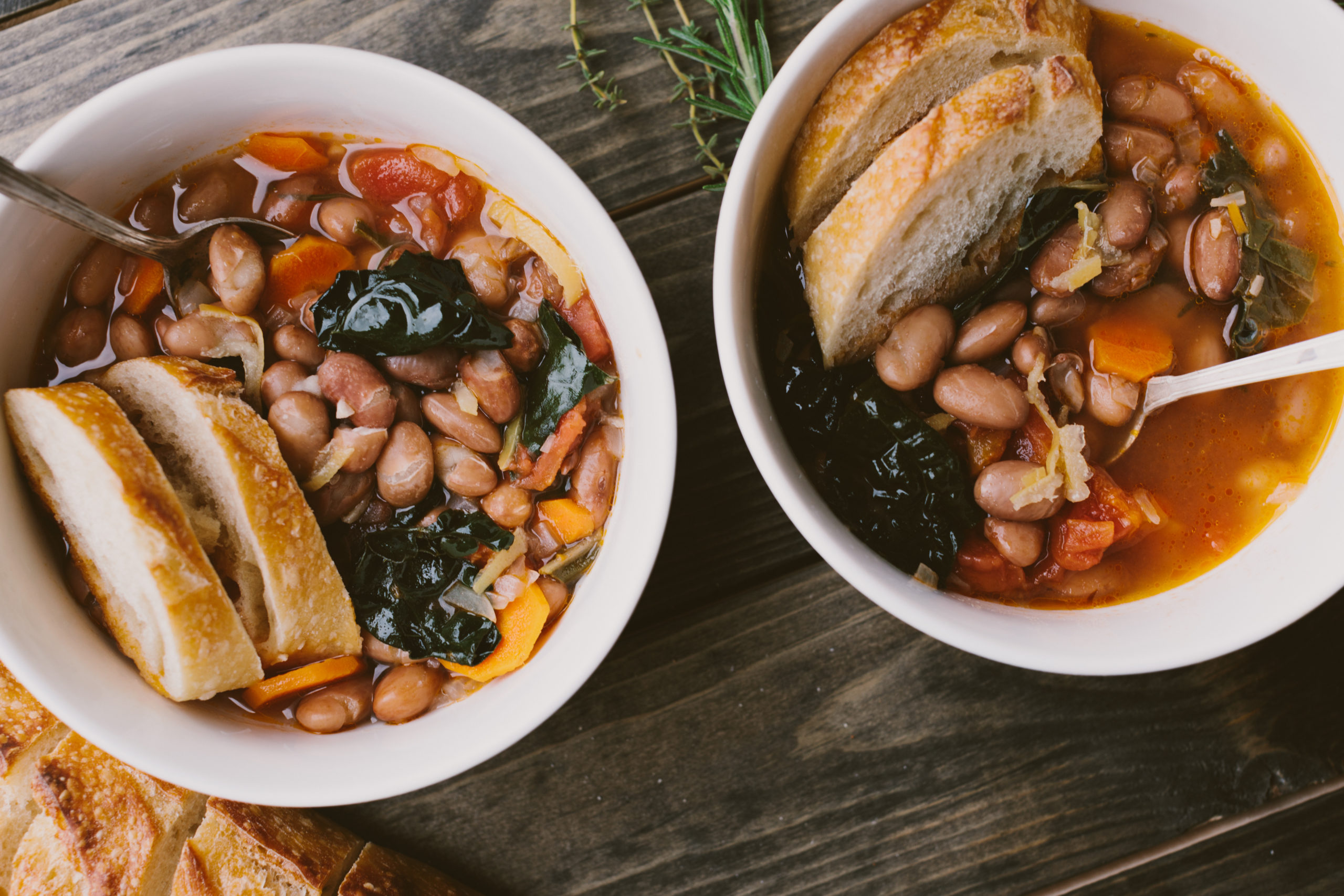 bowls of heirloom bean soup